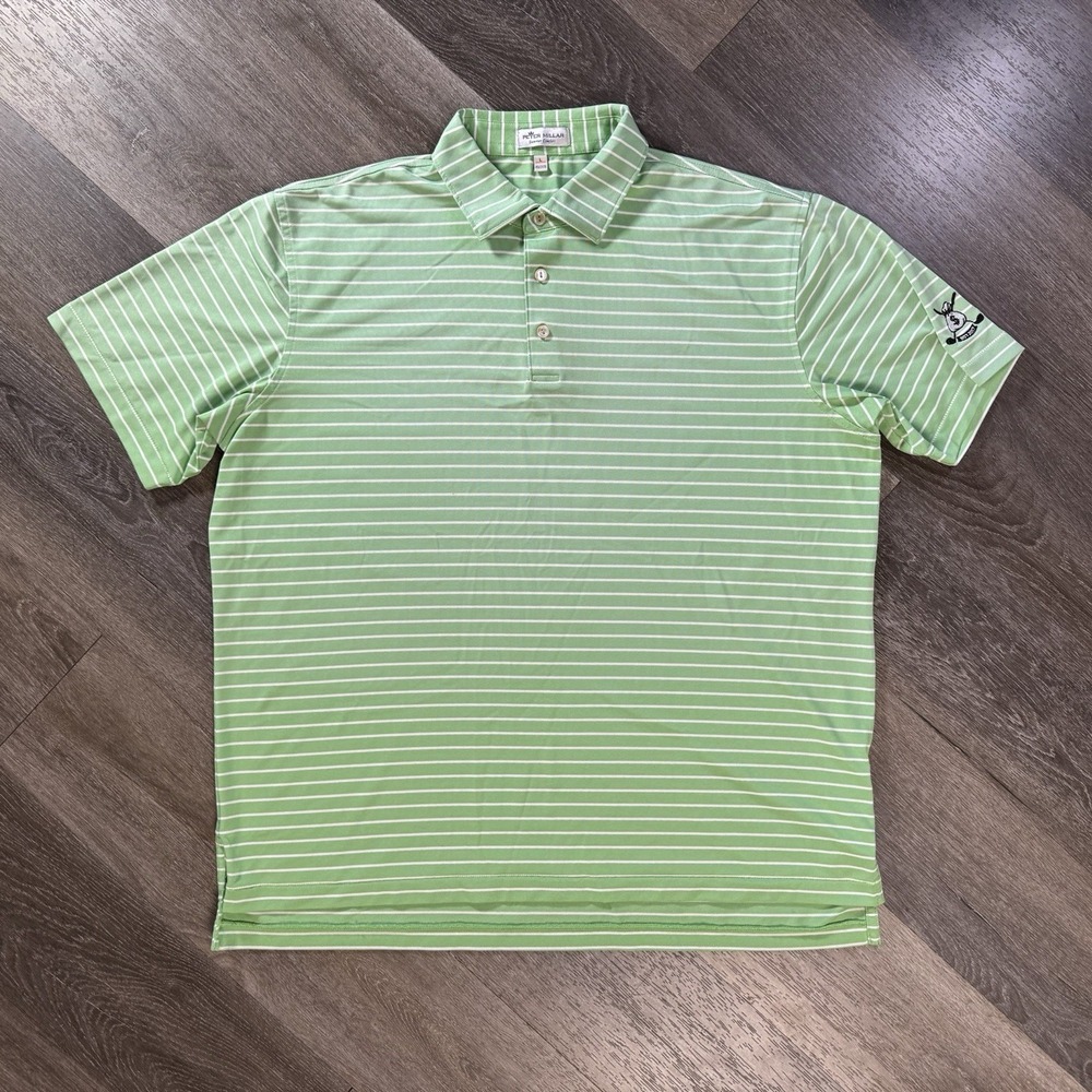 Peter Millar Summer Comfort Mens Polo Shirt Medium Green Striped Golf Stretch L